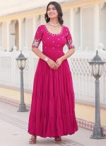 Faux Blooming  Pink Party Wear Zari Embroidery Work Readymade Gown